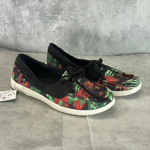Sanuk Women's Black Canvas Pair O Sail Lite Floral Slip-On Boat Shoes SZ 9 - Picture 2 of 9